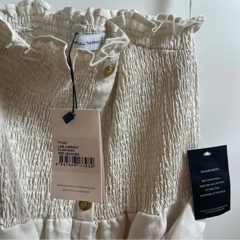 Faithful the Brand Lais Jumpsuit US4/AU8/S in Plain Ecru, NWT, Orig $209 - Picture 5 of 11